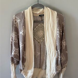 Blue Bird Cream and Brown Patterned Cardigan